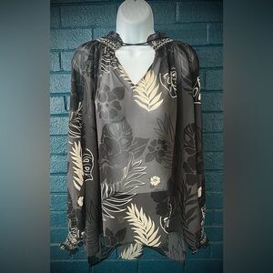 Floral Sheer Black and Cream Blouse